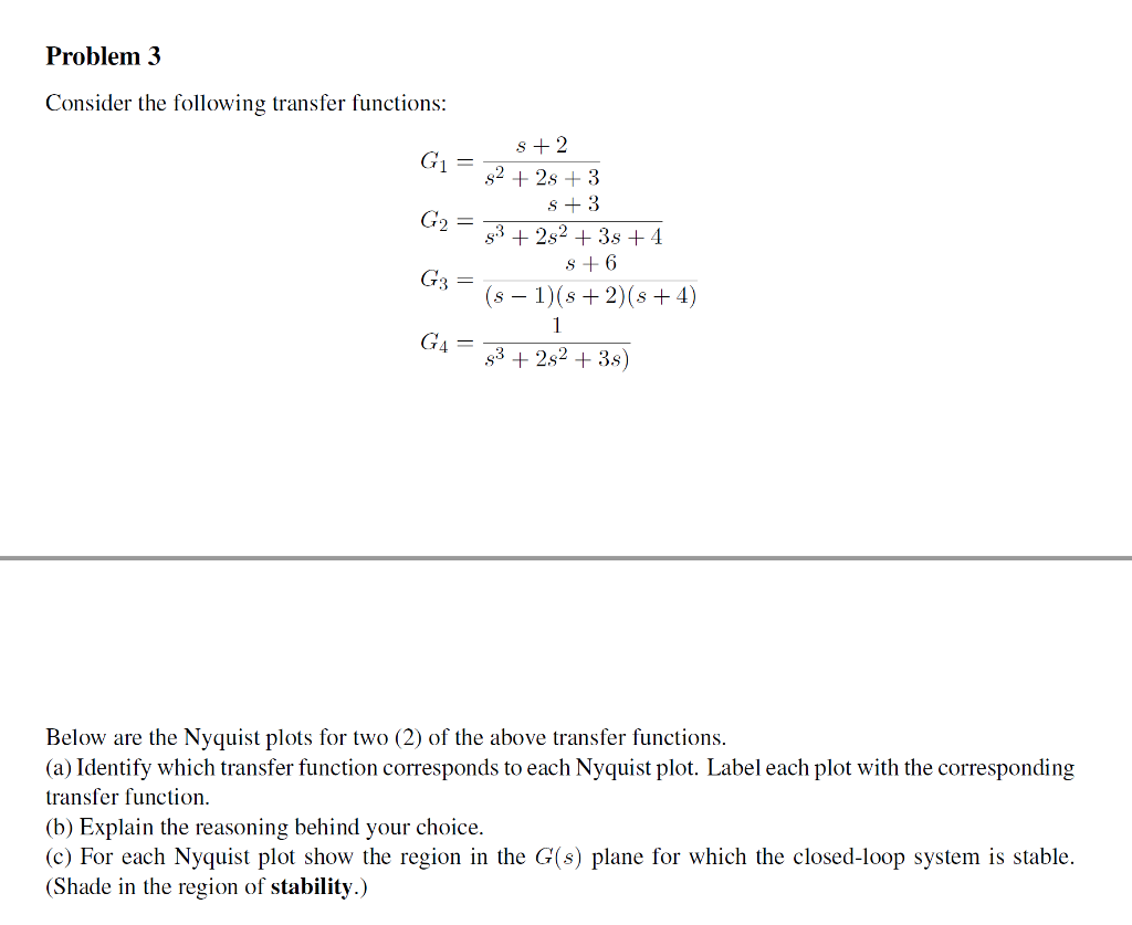Solved Problem 3 Consider the following transfer functions: | Chegg.com