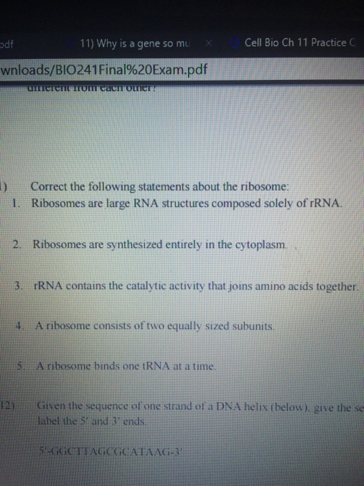 Solved Ribosomes are large RNA structures composed solely of