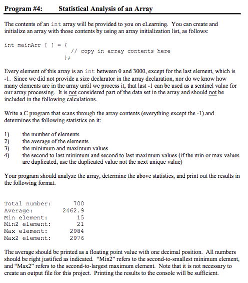 Solved Program #4: Statistical Analysis of an Array The | Chegg.com