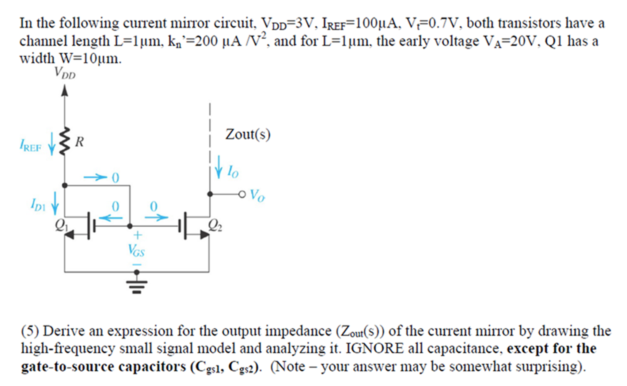 Solved In the following current mirror circuit, V_DD=3V,