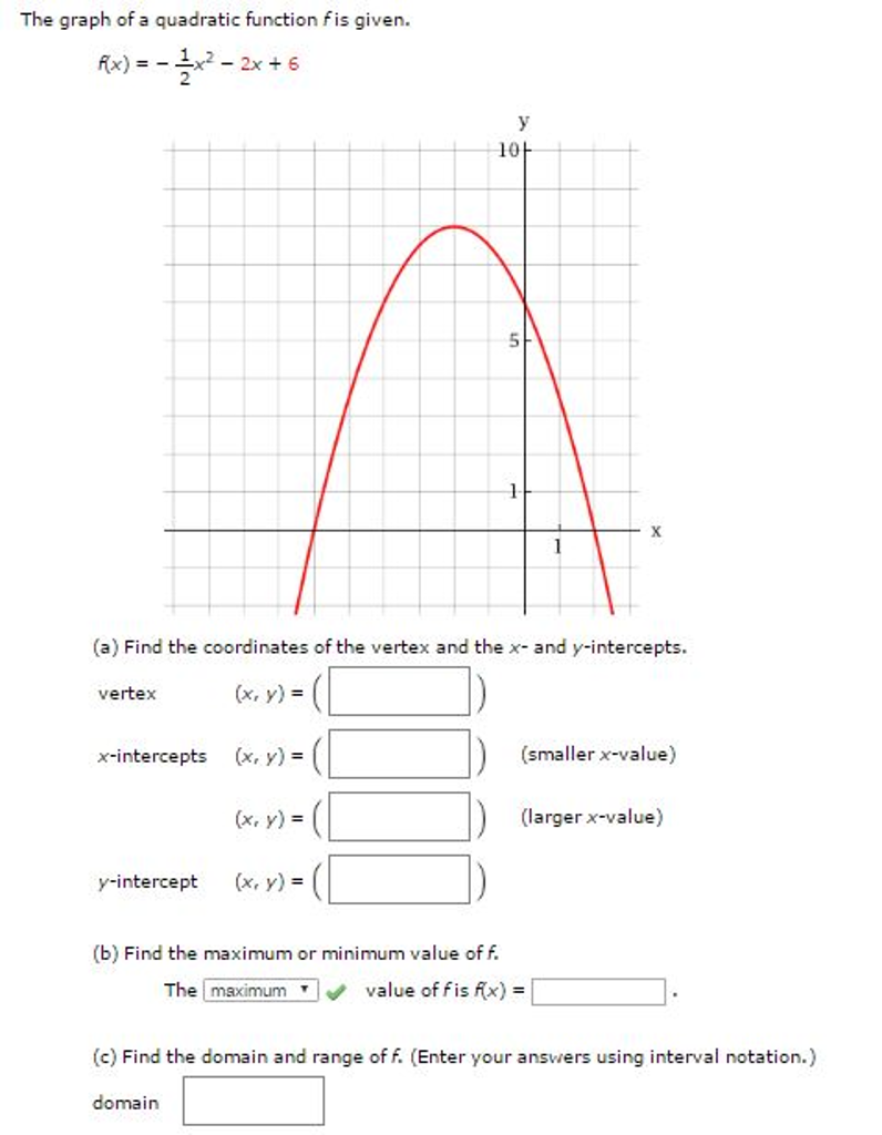 Solved The graph of a quadratic function f is given. f(x) =