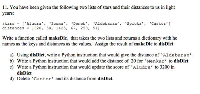 Solved You have been given the following two lists of stars | Chegg.com