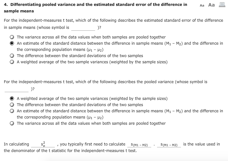Solved 4. Differentiating pooled variance and the estimated