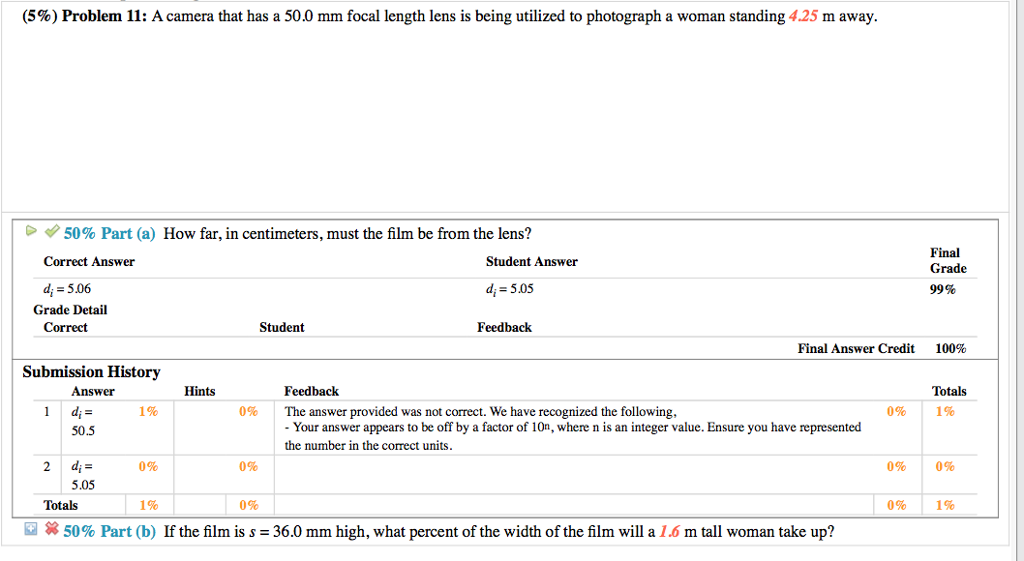 Solved (5 %) Problem 11: A camera that has a 50.0 mm focal | Chegg.com