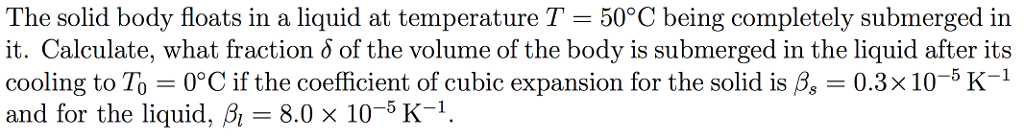 Solved The solid body floats in a liquid at temperature T | Chegg.com