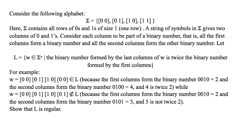 Consider the following alphabet: Sigma = {[[0 0], [0 | Chegg.com