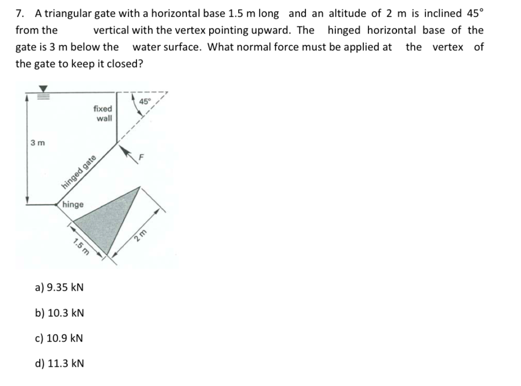 Solved 7. A triangular gate with a horizontal base 1.5 m