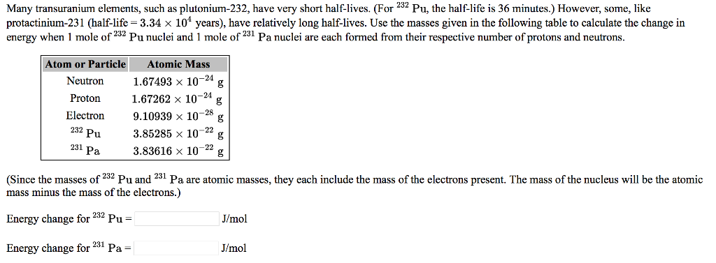 Solved Many transuranium elements, such as plutonium-232, | Chegg.com