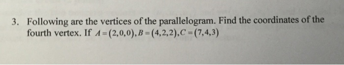 find coordinates of vertex parallelogram