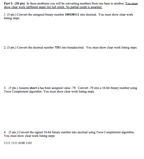 Solved Part I: (30 pts) In these problems you will be | Chegg.com