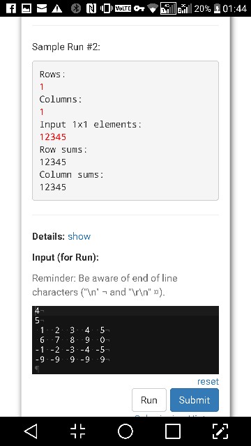 Solved Sample Run #2: Rows Columns Input 1x1 elements 12345 | Chegg.com