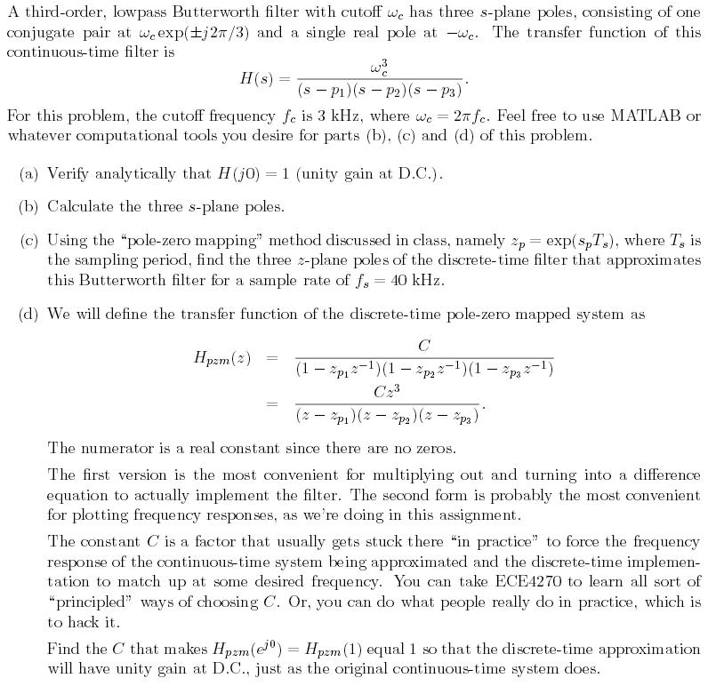 Solved A third-order, lowpass Butterworth filter with cutoff | Chegg.com