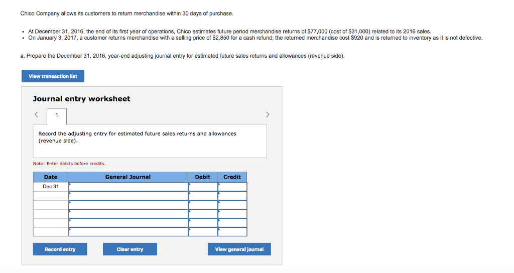 Solved Chico Company allows its customers to return
