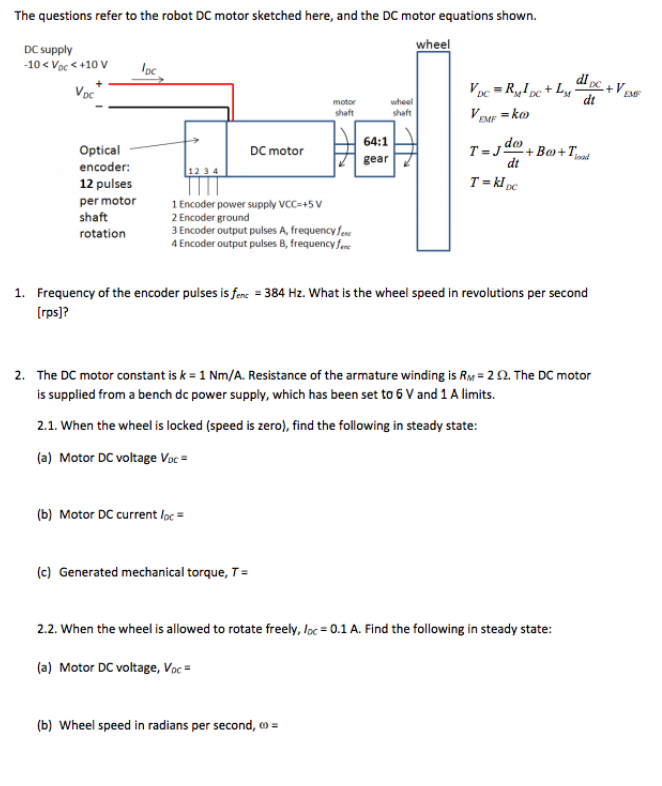 Solved The questions refer to the robot DC motor sketched | Chegg.com