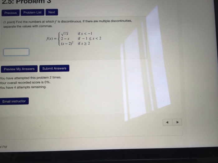 Solved find the numbers at which f is discontinuous if chegg