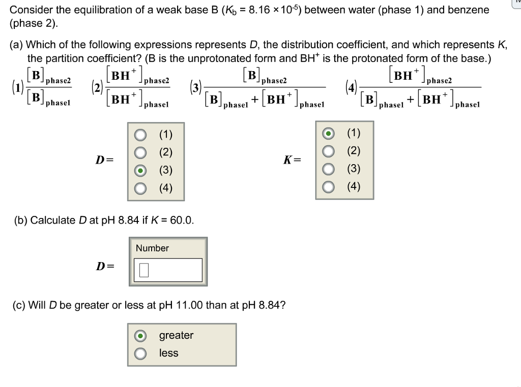 Solved Consider The Equilibration Of A Weak Base B (K_b = | Chegg.com