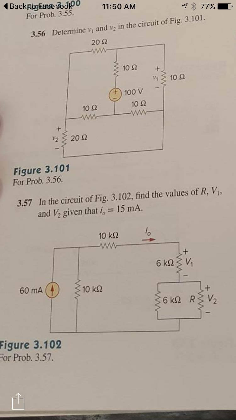 Solved Determine v_1 and v_2 in the circuit of Fig. 3.101. | Chegg.com