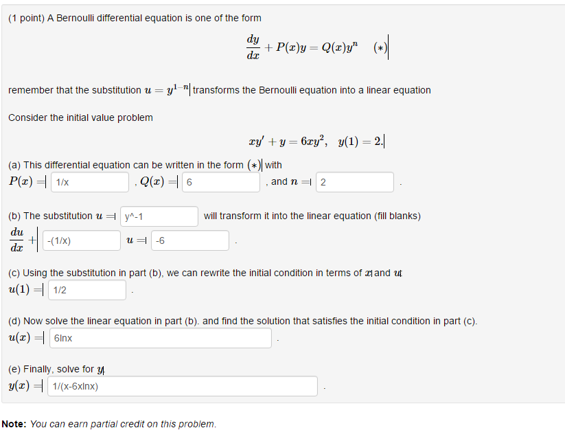 Solved A Bernoulli Differential Equation Is One Of The Form 