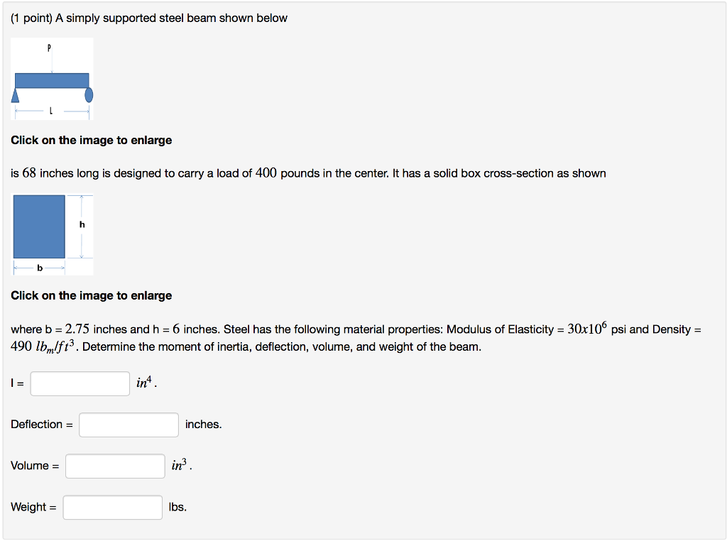 solved-a-simply-supported-steel-beam-shown-is-68-inches-chegg