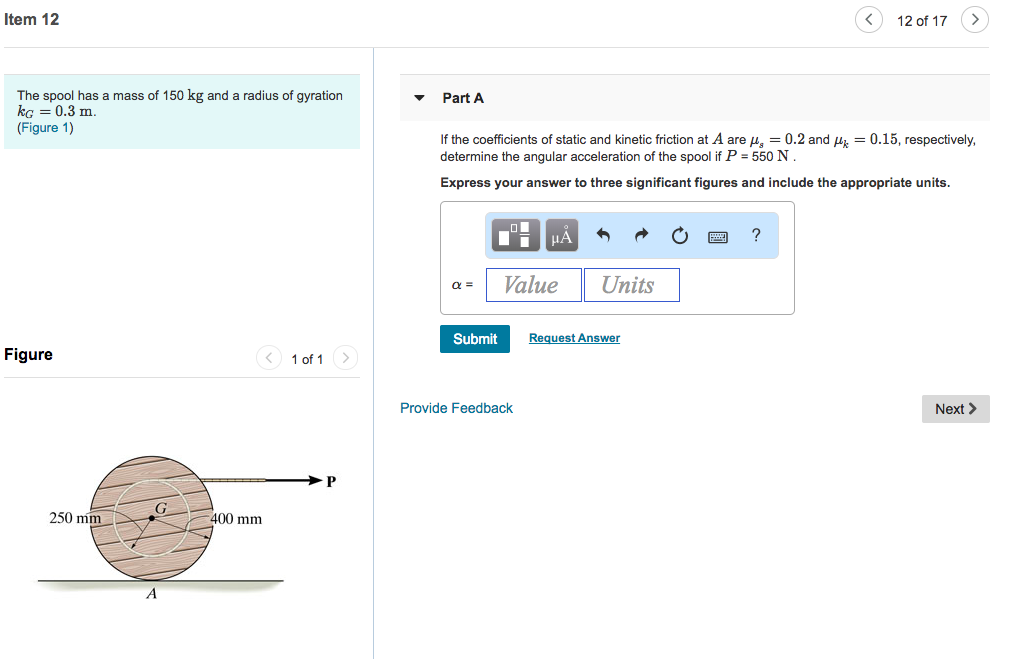 Solved Item 12 12 of 17> The spool has a mass of 150 kg and | Chegg.com