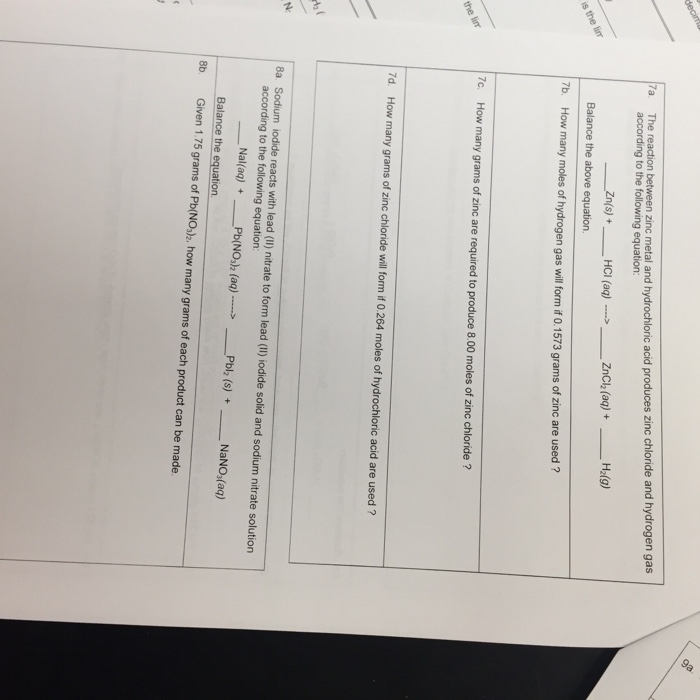Solved The reaction between zinc metal and hydrochloric acid