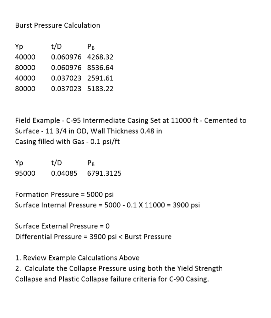 Casing Collapse Example H40 Casing Yield Strength