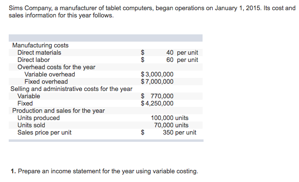 Solved Sims Company, a manufacturer of tablet computers, | Chegg.com