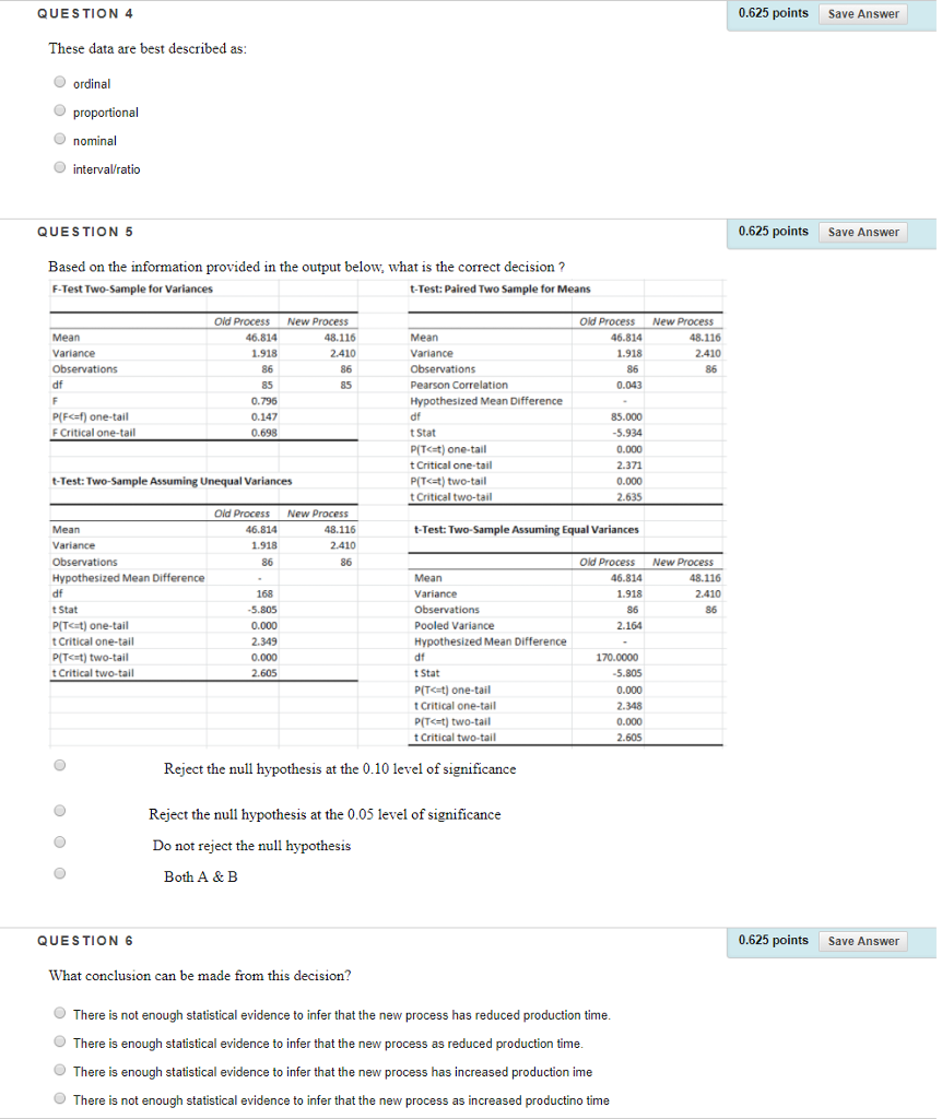 Solved QUESTION 1 0.625 points Save Answer Use the following | Chegg.com
