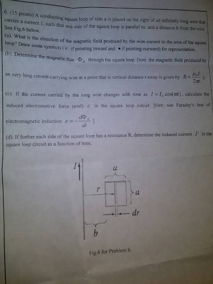 Solved A conducting square loop of side a is placed on the | Chegg.com