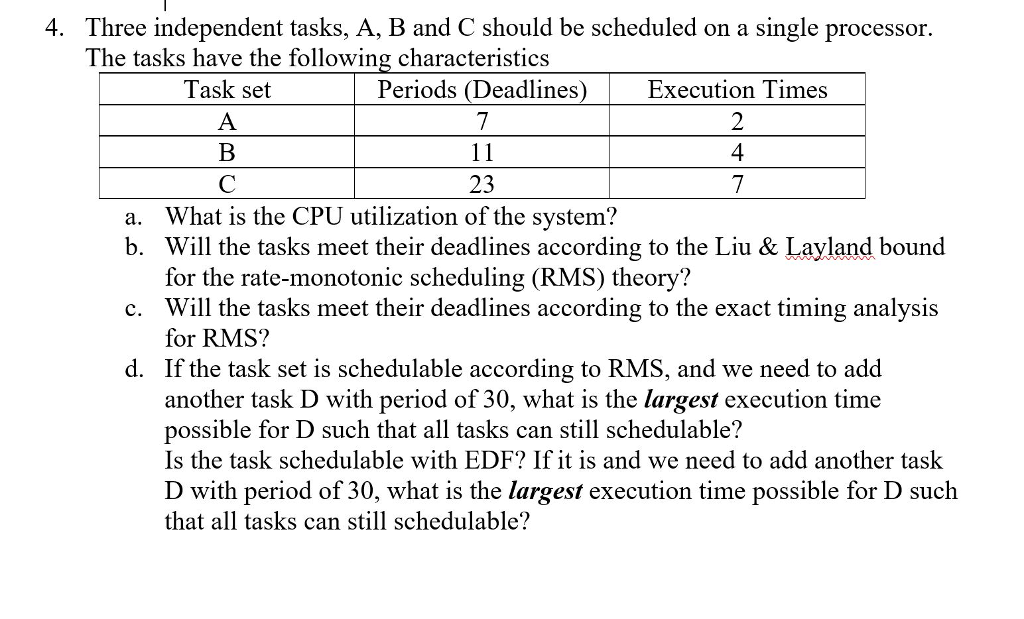 Solved Three Independent Tasks, A, B And C Should Be | Chegg.com