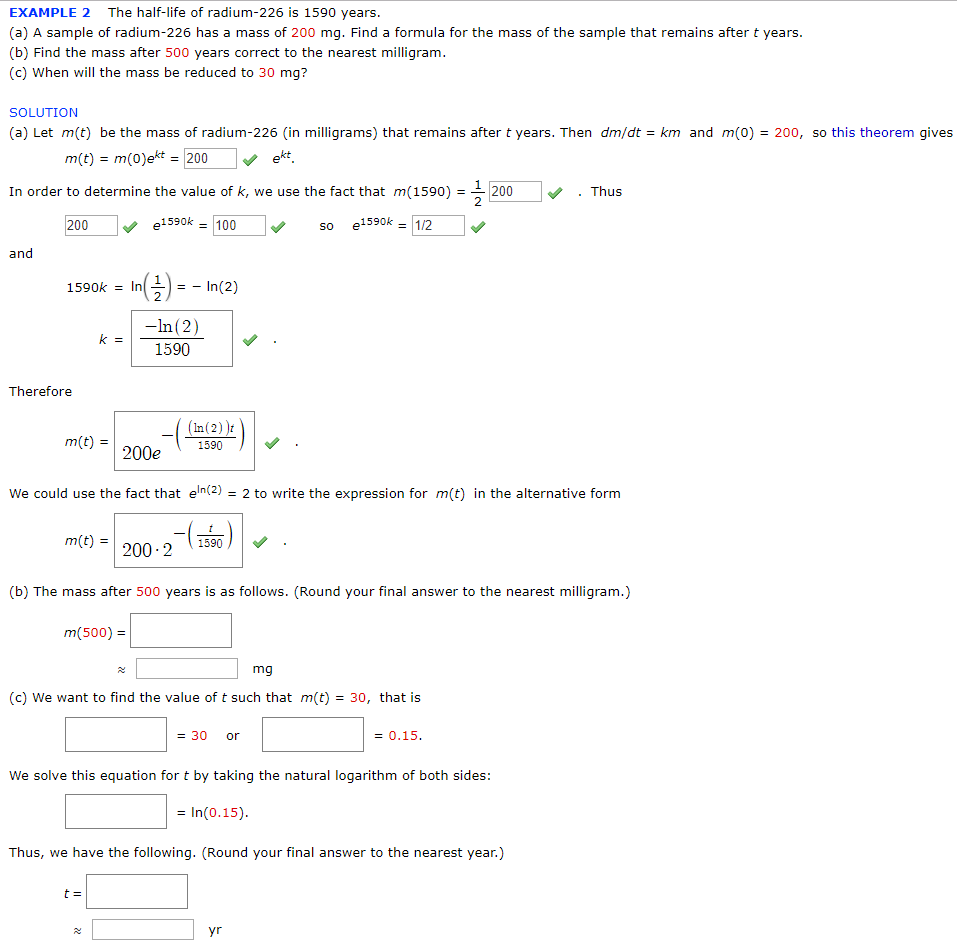 Solved EXAMPLE 2 The half-life of radium-226 is 1590 years | Chegg.com