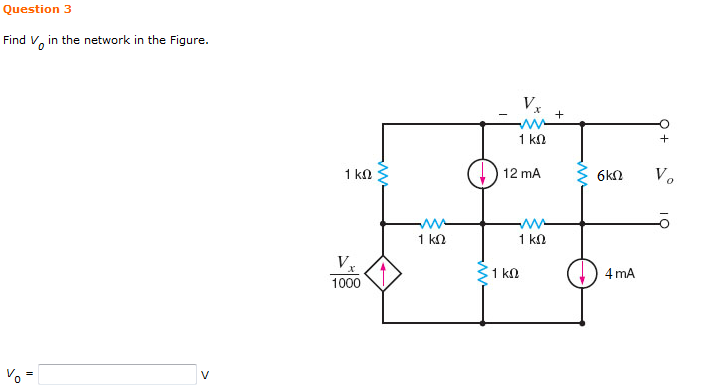 Solved Find V0 In The Network In The Figure. | Chegg.com