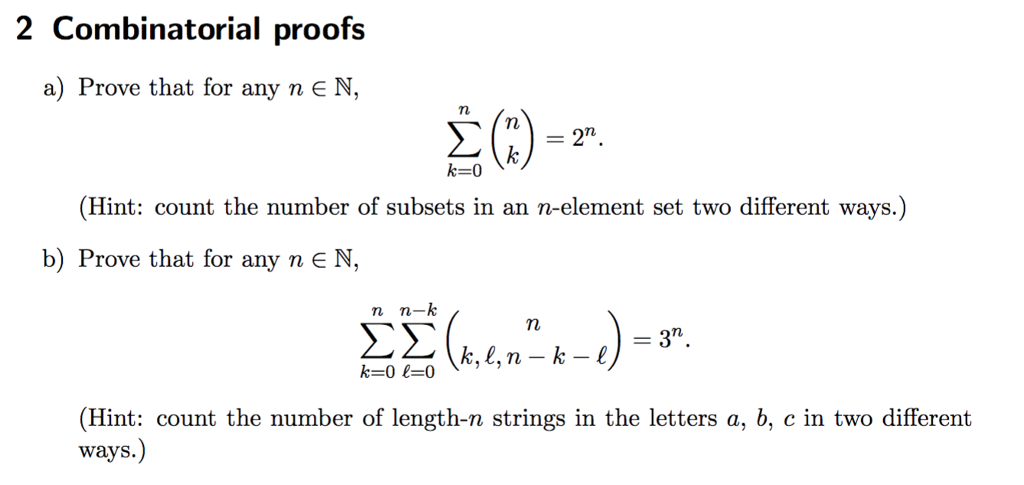 Solved 2 Combinatorial Proofs A) Prove That For Any NEN = | Chegg.com