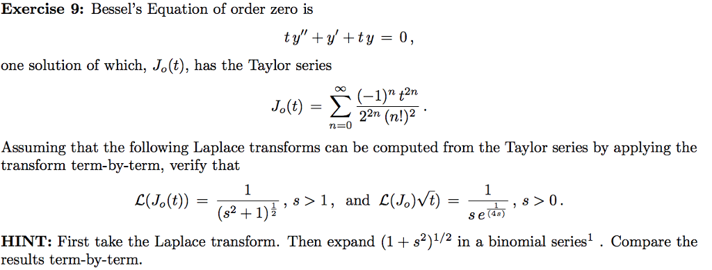 Solved Bessel’s Equation of order zero is ty'' + y' + ty = 0 | Chegg.com