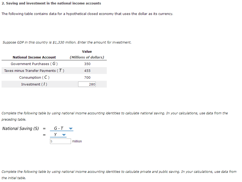 Solved 2. Saving and investment in the national