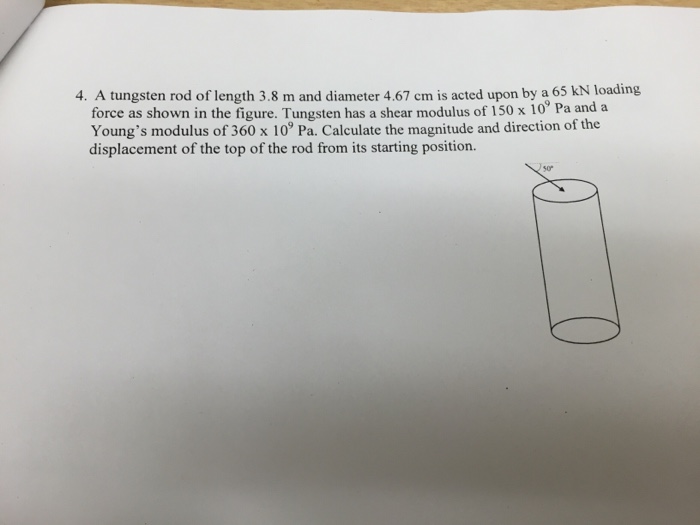 Solved A tungsten rod of length 3.8 m and diameter 4.67 cm