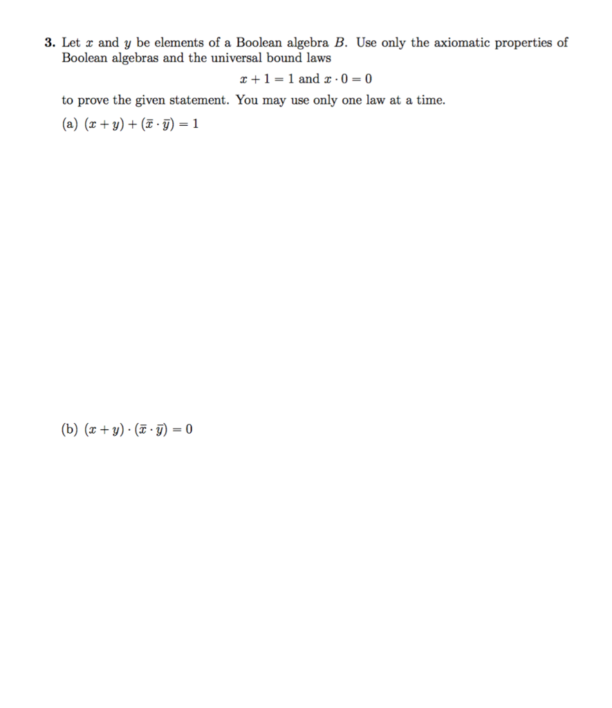 Solved 3. Let x and y be elements of a Boolean algebra B. | Chegg.com