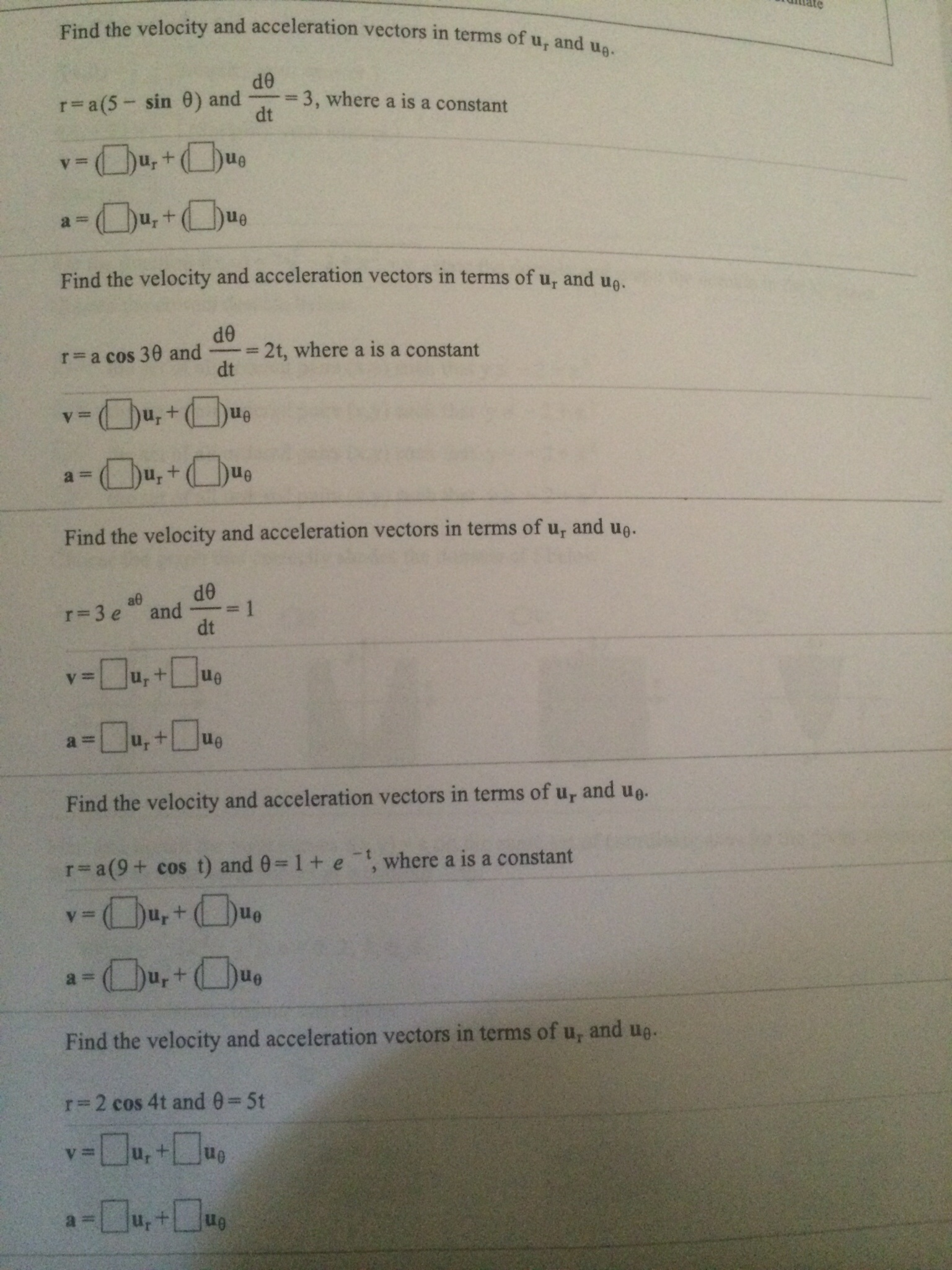 Solved Find the velocity and acceleration vectors in terms | Chegg.com