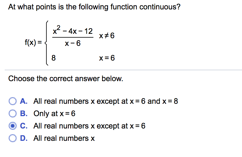 Solved At what points is the following function continuous? | Chegg.com