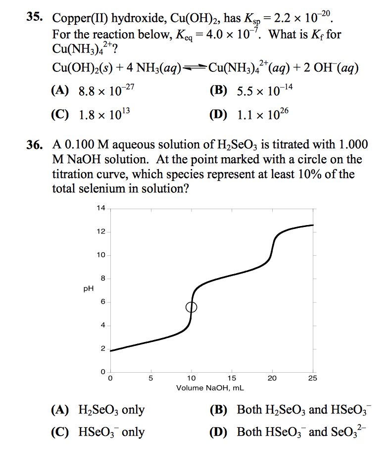 Solved 35. Copper(II) hydroxide, For the reaction below,