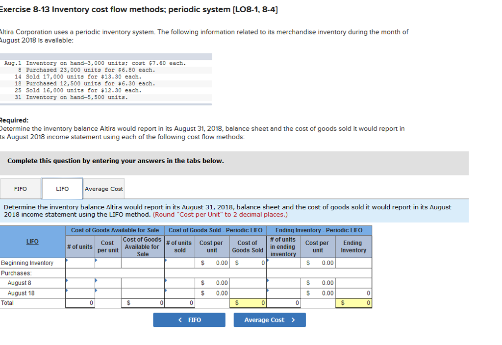 Solved Exercise 8-13 Inventory cost flow methods; periodic | Chegg.com
