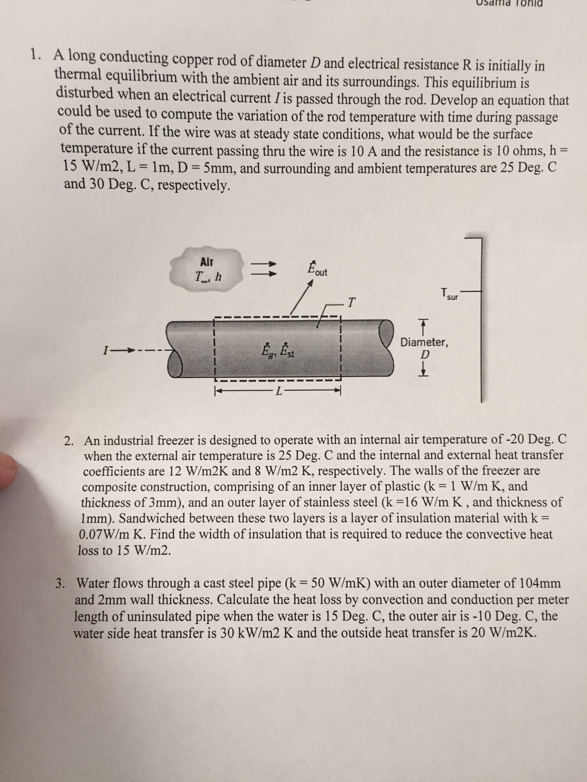 Solved A long conducting copper rod of diameter D and