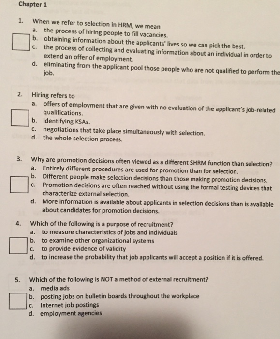 Solved Chapter 1 When we refer to selection in HRM, we mean | Chegg.com