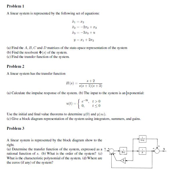 Solved Problem I A linear system is represented by the | Chegg.com