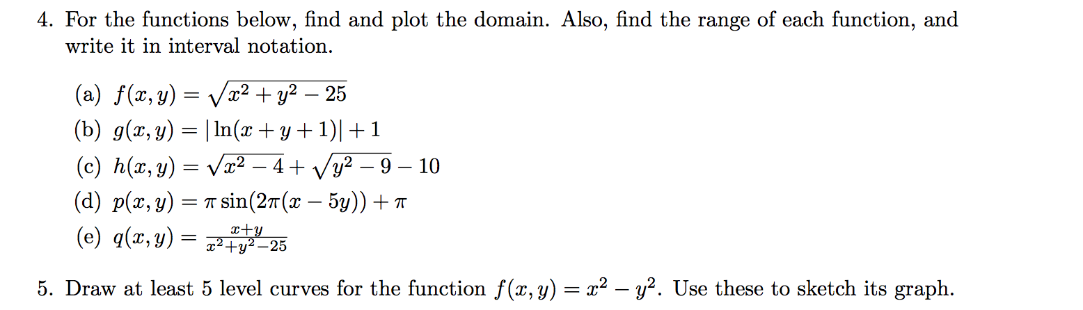 Solved 4. For the functions below, find and plot the domain. | Chegg.com