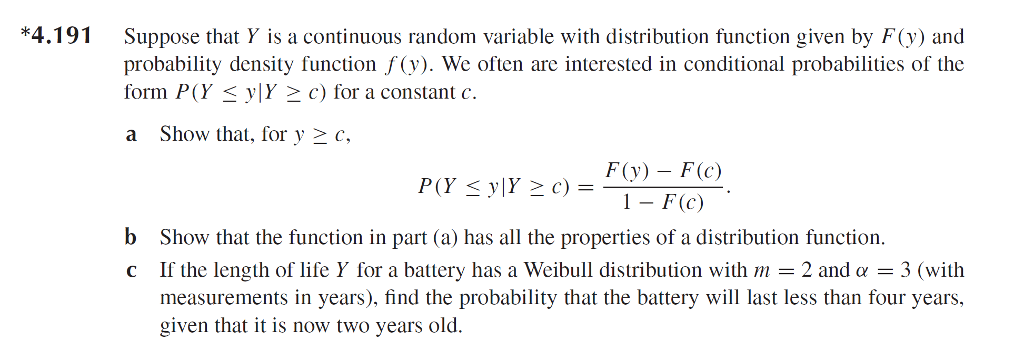 Solved *4.191 Suppose that Y is a continuous random variable | Chegg.com