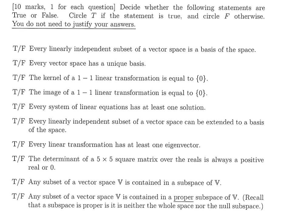 Solved Decide Whether The Following Statements Are True Or | Chegg.com