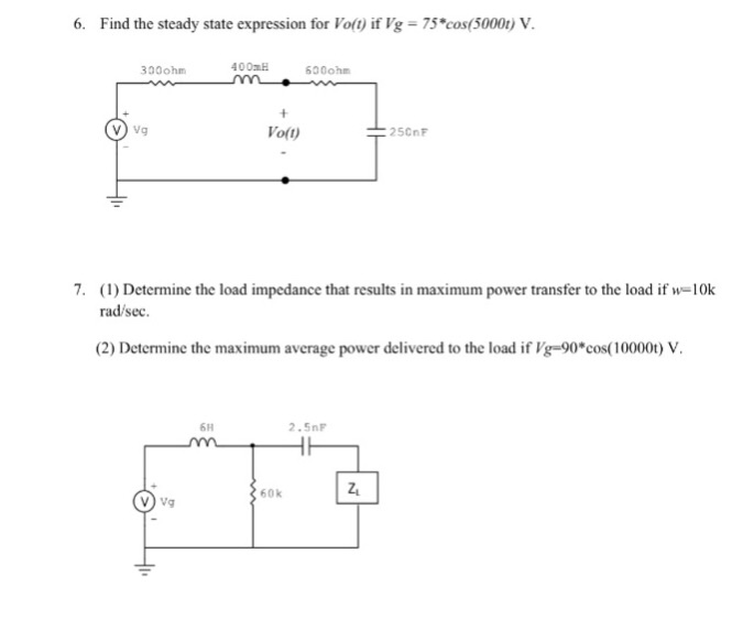 Solved Find the steady state expression for Vo(t) if Vg = | Chegg.com