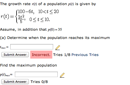 Solved The growth rate r(r) of a population p(t) is given by | Chegg.com