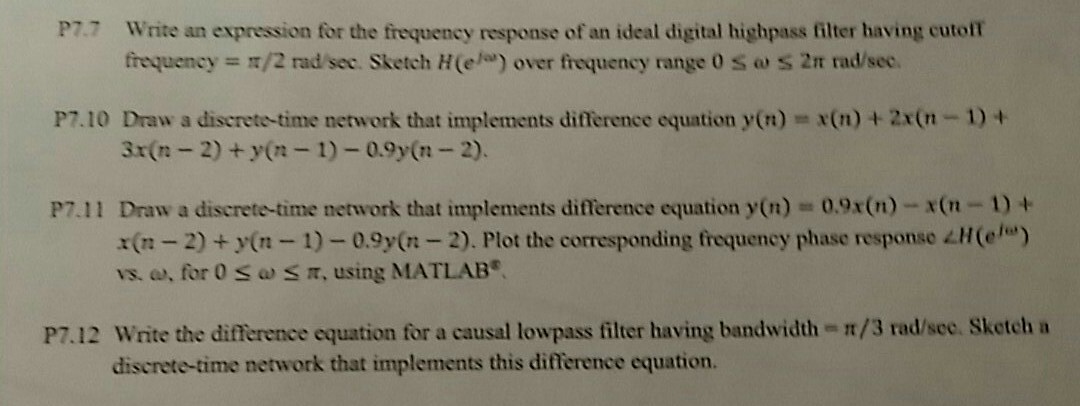 Solved P7.7 Write an expression for the frequency response | Chegg.com